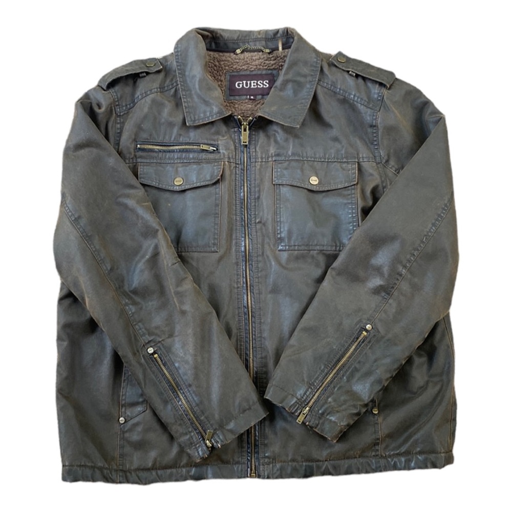 GUESS Bomer Jacket XL Brown Faux Fur Lined Zip Up Coat